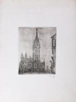 Élesdy István (1912-1987): Mátyás-templom, Budai vár. Rézkarc, papír, jelzett. Lapszéli apró szakadá...