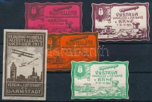 1913 Vystava vynalezu modern technikák, találmányok zeppelin, repülő kiállítás levélzáró sor