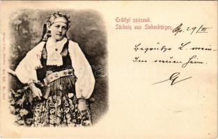 1898 Erdélyi szásznő / Sächsin aus Siebenbürgen. Stengel &amp; Co. (Dresden) Ser III. No. 6037. / Transylvanian Saxon folklore