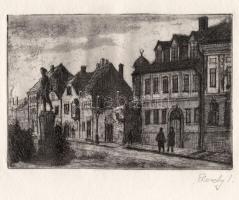 Élesdy István (1912-1987): Budavári utca. Rézkarc, papír, jelzett. 11,5x17 cm