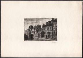 Élesdy István (1912-1987): Budavári utca. Rézkarc, papír, jelzett. 11,5x17 cm