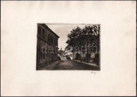 Élesdy István (1912-1987): Budavári utca járókelőkkel. Rézkarc, papír, jelzett. 14,5x19,5 cm
