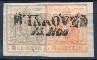 1850 3kr + 6kr HP III lilliputi vágással kivágáson "WINKOWZE"