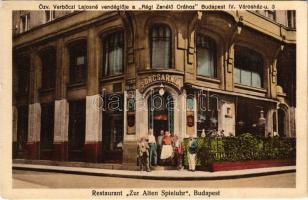 Budapest V. Özv. Verbőczi Lajosné vendéglője a "Régi Zenélő Órához", sörcsarnok. Városház utca 3. / Restaurant "Zur Alten Spieluhr"