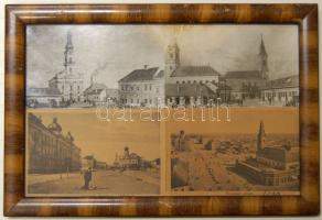 4 db képeslap fakeretben 2 db kecskeméti zsinagógával 31x21 cm