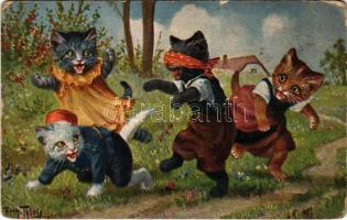 1922 Bújócskázó macskák / playing cats. T.S.N. Serie 1667. (6 Dess.) s: Arthur Thiele (kopott sarkak / worn corners)
