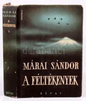Márai Sándor: A féltékenyek I. köt. Bp., 1943, Révai, 2+319 p. A borító rajza Fenyves Sándor (1907-1944) grafikus, illusztrátor, festő munkája. Kiadói egészvászon-kötésben, kissé kopott kiadói illusztrált papír védőborítóban.