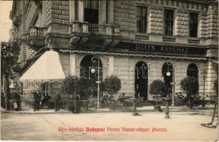 Budapest V. Ulits kávéház, terasz vendégekkel és pincérekkel. Ferenc József rakpart (Korzó)