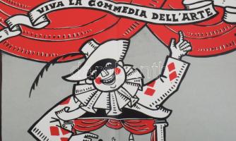 Viva la commedia dell'arte, Utrecht 1971, plakát, Rodolfo jelzéssel a plakáton. Hajtva. 65x49,5...