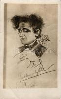 1924 Zathureczky Ede (1903-1959), kétszeres Kossuth-díjas virtuóz magyar hegedűművész, a Zeneakadémia igazgatója, karikatúra. A képeslap címzettje maga a művész / Hungarian virtuoso violinist, caricature, postcard addressed to himself. photo (EB)
