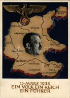 1938 Ein Volk, ein Reich, ein Führer! / Adolf Hitler, NSDAP German Nazi Party propaganda, map, swastika s: Professor Richard Klein + So. Stpl. (EK)