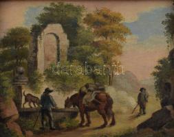 Jelzés nélkül, 1900 körül: Itatás. Olaj, fa. Hátoldalán Belvárosi Aukciósház III. Művészeti aukció (...