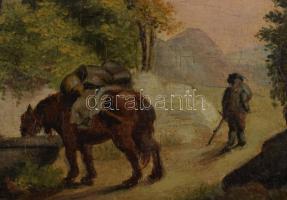 Jelzés nélkül, 1900 körül: Itatás. Olaj, fa. Hátoldalán Belvárosi Aukciósház III. Művészeti aukció (...