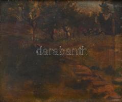 Jelzés nélkül, XX. sz. eleje: Táj. Olaj, fa. Dekoratív, sérült fakeretben. 10,5x12,5 cm.