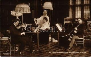 1913 M. S. Regina Elisaveta cu Artistii Enescu si Dinicu / Erzsébet román királyné, I. Károly felesége zenészekkel / Elisabeth of Wied, Queen of Romania and wife of King Carol I, with musicians. Edit. C. Sfetea (Bucuresti), Colectia A. Brand (Sinaia) (gyűrődés / crease)