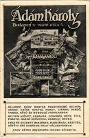 1915 Budapest V. Ádám Károly üzlete, műterem, elárusító helyiség, belsők. Kígyó utca 4. Hátoldalon Ádám Károly levele (EK)