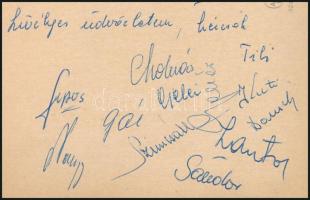 1960 Az MTK bajnok labdarúgócsapatának tagjainak autográf aláírással ellátott képeslapja Münchenből ...