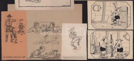 ca 1930-1940 10db cserkész grafika, nagyrészt egyedi rajz, több hátulján nyomda jelekkel, ami azt je...