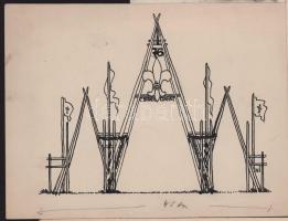 ca 1930-1940 4 db cserkész grafika, egyedi rajz, több hátulján nyomda jelekkel, ami azt jelzi, hogy ...