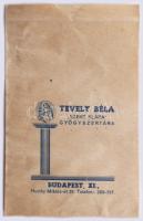 cca 1940 Tevely Béla Szent Klára gyógyszertára Bp XI. Horthy Miklós út gyógyszeres és teás zacskók, ...
