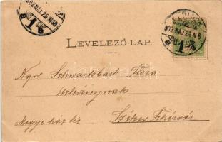 1902 Szolnok, Tisza part, halászbárkák, lakóuszályok. Kiadja Szigeti H. udvari fényképész (tűnyom / ...