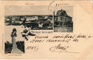 1899 Szolnok, részlet, látkép, megyei Kaszinó, Szabadság honfi-szobor. Kiadja Szigeti H. udvari fényképész. floral