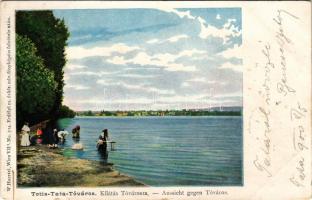 1900 Tata, Tata-Tóváros; Kilátás Tóvárosra, mosónők. W. Haertel No. 504. Erdélyi cs. és ki. udv. fényképész felvétele után (EB)