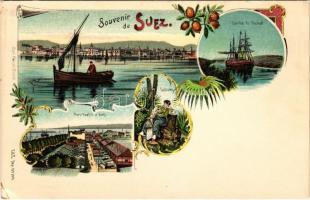 Suez Canal, Port, Courbe de Chalout, Costume. Carl Künzli Art Nouveau, floral, litho (EK)