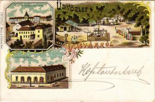 Vasvár, Pácsi tér és kolostori zárda, Kohn Farkas féle áruház. Weiss &amp; Dreikurs Wien No. 1573. Art Nouveau, floral, litho (Rb)