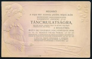 ca 1910 Szecessziós, dombornyomott meghívó vajai táncmulatságra 18x12 cm