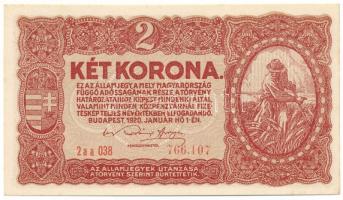 1920. 2K "2aa 038 766.107" T:UNC,AU Hungary 1920. 2 Korona "2aa 038 766.107" C:UNC,AU Adamo K7