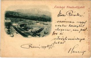 1899 Tömösvölgy (Brassó, Kronstadt, Brasov); vasút, hajtány. Zeidner H. Erdélyrészi látképes levelezőlapok 18. sz. / Tampa valley, railway, handcar + "BRASSÓ - BUDAPEST 16. SZ." vasúti mozgóposta bélyegző (fl)