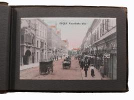 cca 1910 Album Osijeka. Eszéki képeket (képeslapokat) tartalmazó füzet. 9 db beragasztott lap zsinór...