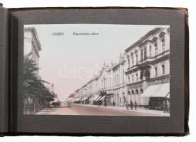 cca 1910 Album Osijeka. Eszéki képeket (képeslapokat) tartalmazó füzet. 9 db beragasztott lap zsinór...