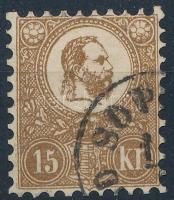 1871 Kőnyomat 15kr (50.000) utánfogazott / repaired perforation