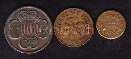 Szerencse /játék/ pénzek "spiel marke fortuna" + "szerencsét hozok 1938" + szerencse 1000 évig, ha..." 3db T:1,2