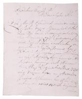 cc. 1800 Cserneki és tarkeői Dessewffy Imre (1767-1832) táblabíró levele sógorának, báró Hellenbach Györgynek, amelyben elbeszélte, hogy egy bizonyos Feketené a megegyezett összegnek csak egy bizonyos részét, 300 forintot hajlandó kifizetni, egy ráksai hajléktalan jobbágy esetét,  és hogy sógorát feltétlenül elvárják látogatóba. A levelen Dessewffy gyűrűspecsétjének töredéke látható. Az irat sérült a dátumozásnál, magyar nyelvű irat.