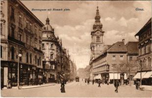 Graz (Steiermark), Herrengasse mit Bismarck Platz / street view, tram, shops. C. D. Bp. Nr. 863. (EK)