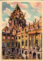 Budapest I. Budai vár, Királyi palota, belső udvar 1945 tavaszán, romok. Kiadja Piatnik Nándor és Fiai / WWII destructions, ruins in Budapest s: Blaski János (EB)