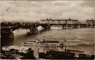 Budapest, Margit híd, villamos, gőzhajó. Divald