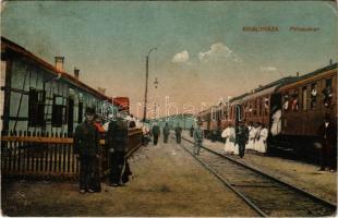 1940 Királyháza, Korolevo, Královo nad Tisou; vasútállomás, pályaudvar, gőzmozdony, vonat. Vasúti levelezőlapárusítás 245. / railway station, locomotive, train (fa)