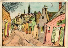 Budapest I. Budai kis utca, vendéglő, étterem, bor, sör, fűszer üzlet. Copyright by Tamás Gallery. s: Endre Vadász (EB)