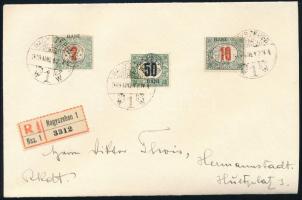 Kolozsvár 1919 Ajánlott nagyszebeni helyi levél Portó 2f, 10f, 50f bélyegekkel bérmentesítve. Certificate: Barabássy