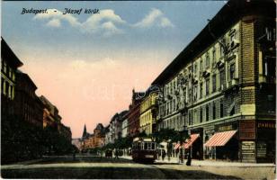 Budapest VIII. József körút, villamos, üzletek, automobil