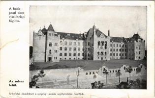 Budapest VIII. Tisztviselőtelepi gimnázium, az udvar felől, segélylap (r)