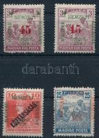 Szeged 1919 4 db bélyeg közte nyitott és zárt "4", elcsúszott felülnyomatok, lemezhibák, Bodor vizsgálójellel (19.700)