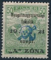 Nyugat-Magyarország (II.) 1921 Arató 50f hármaslyukasztással (MBK 16) Bodor vizsgálójellel (** 70.000)