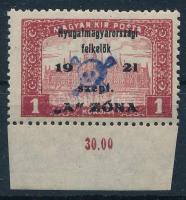 Nyugat-Magyarország (II.) 1921 Parlament 1K ívszéli bélyeg (MBK 18) Bodor vizsgálójellel (** 20.000)