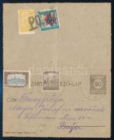 SHS 1921 Zárt levelezőlap Tolnáról a szerb megszállás alatt lévő Bajára küldve szabályosan bérmentesítve: 100f + Portó 5 Para és Lánctépő 45 Para bélyeggel, ezeken szürke színű PORTO felülnyomás, Bodor vizsgálójellel