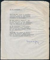 Vaád Ferenc (1908-1984) író, költő, újságíró: Az én országom c. versének autográf aláírással és javítással ellátott kézirata (gépirat)